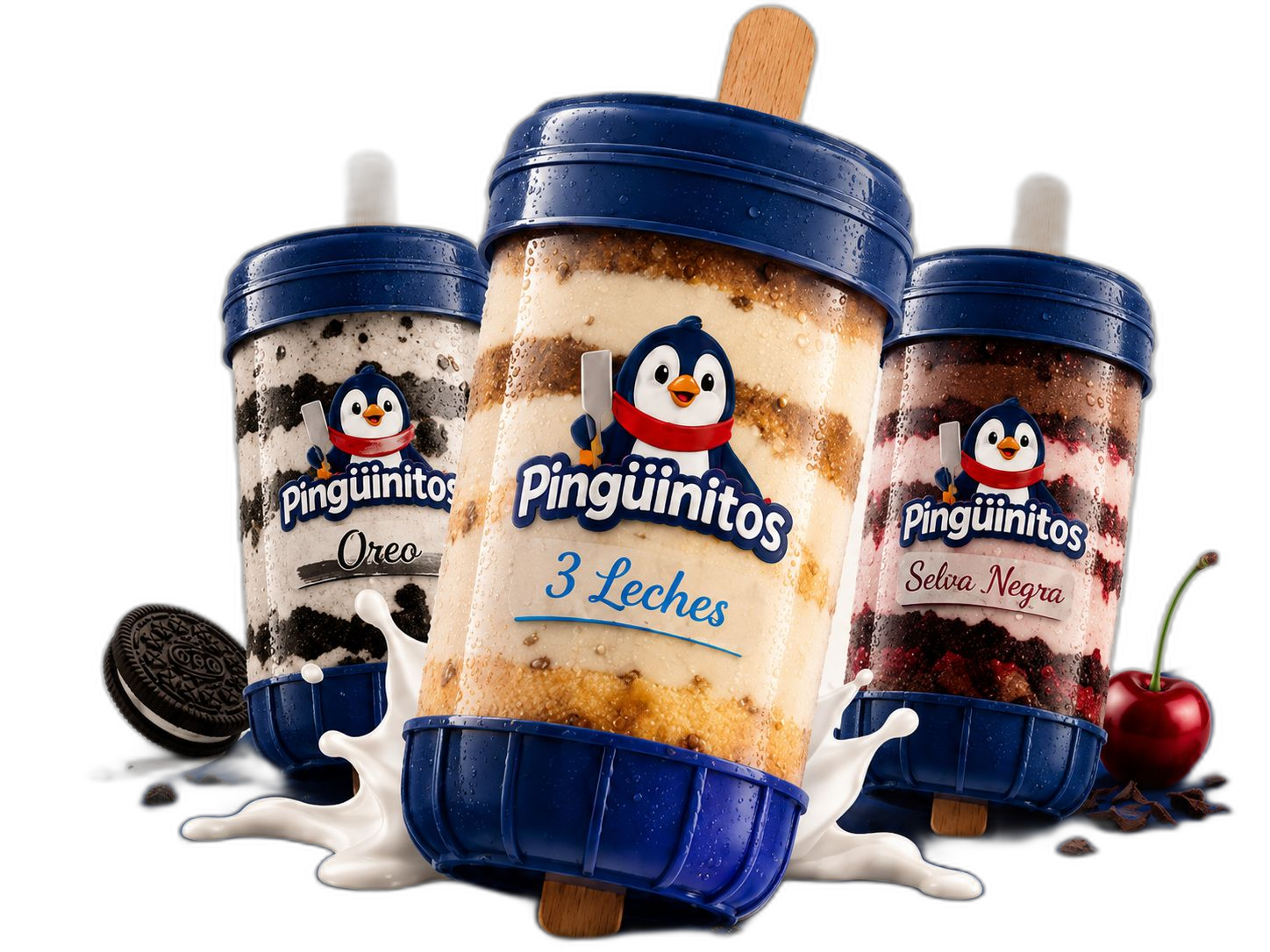 Postres Pingüinitos: Oreo, 3 Leches y Selva Negra