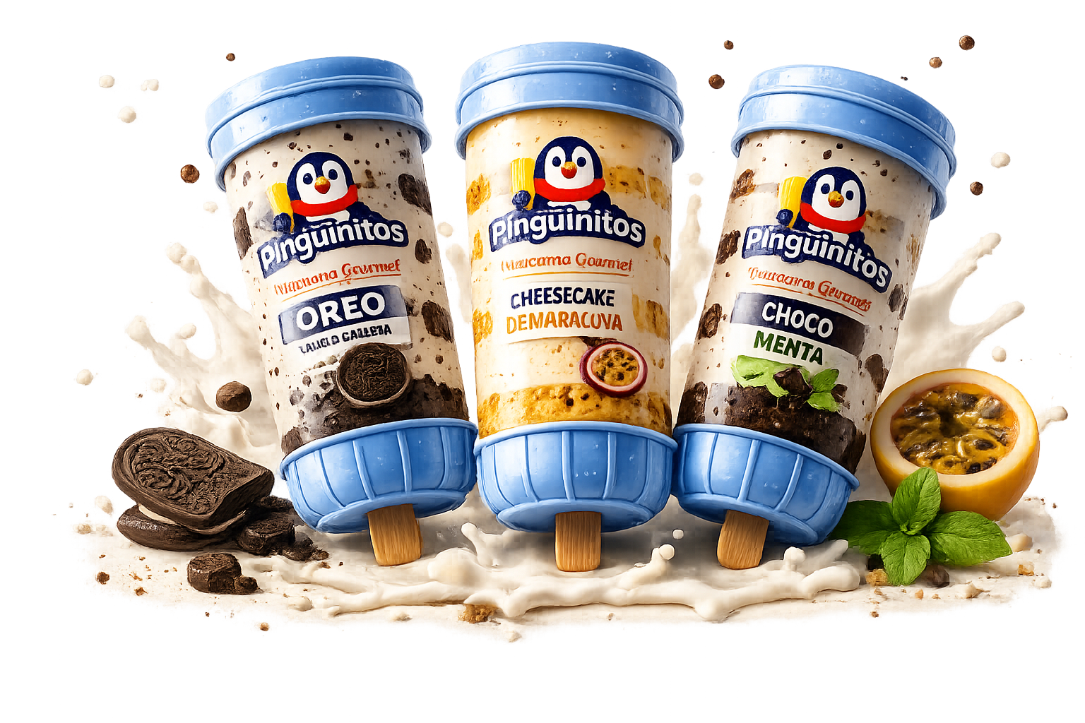 Trío de productos Pingüinitos: Oreo, Cheesecake de Maracuyá y Choco Menta